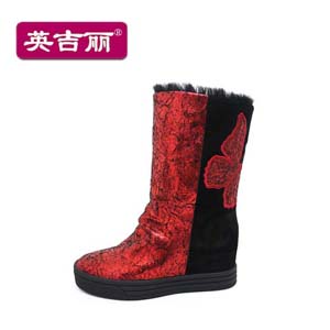 英吉丽女鞋冬季新款雪地靴内增高女靴中筒靴保暖防滑靴