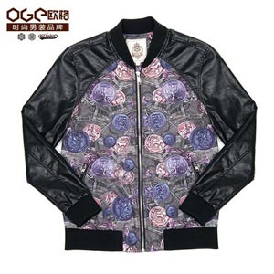 oge欧格秋冬新款数码印花拼接特色休闲夹克