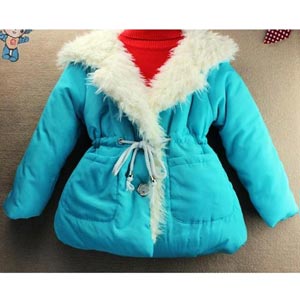 Bykikio韩版童装 一粒扣长毛连帽棉袄