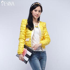 百馨娜 2014冬季纯色简约修身淑女棉服棉衣羽绒服