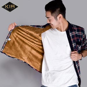KIR男士秋冬季加绒加厚长袖衬衫棉衣