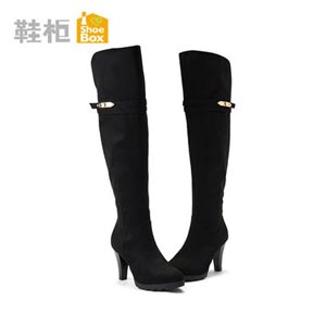 Shoebox鞋柜英伦风及膝长靴女 细高跟骑士靴侧拉链靴