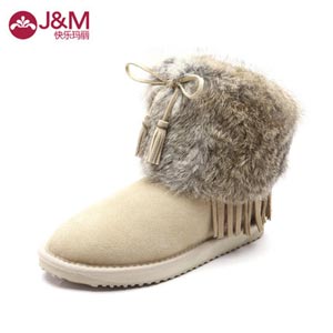 jm快乐玛丽潮欧美平跟套筒中筒靴流苏靴女冬靴