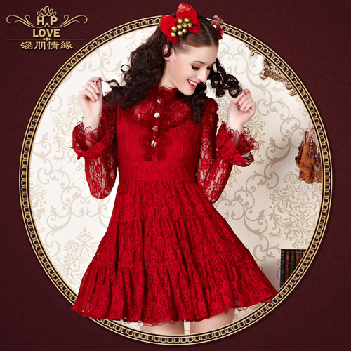 涵朋情缘甜美蕾丝洛丽塔短袖连衣裙