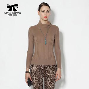 白翎风采stylewoman专柜正品女装修身显瘦OL通勤堆领短款毛针织