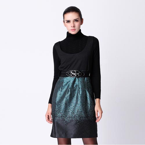 POEMA诗歌品牌特价气质拼接无袖背心秋装连衣裙