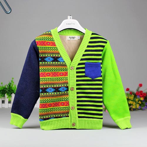 迪安蒂加绒V领开衫条纹毛衣