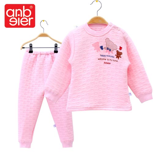 安贝儿 秋冬儿童男童女童保暖婴儿内衣套装宝宝家居衣服