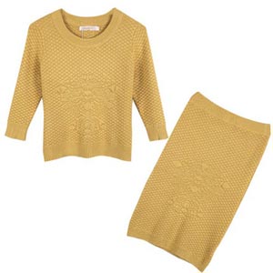 duoyi朵以 2014秋装专柜款双面针织提花修身毛衣套装裙