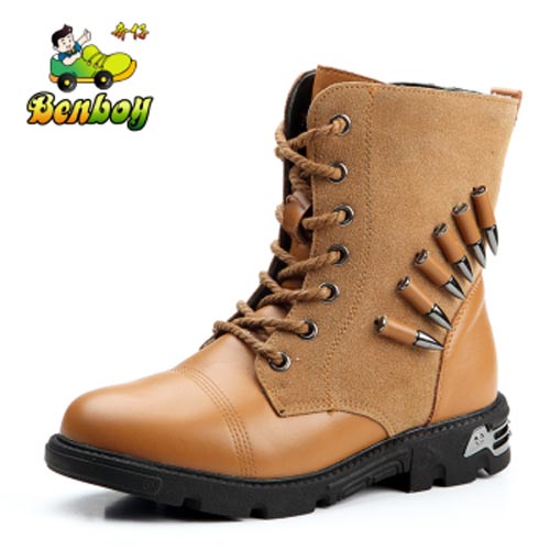 奔仔2014冬新款真皮男童雪地靴马丁靴短靴