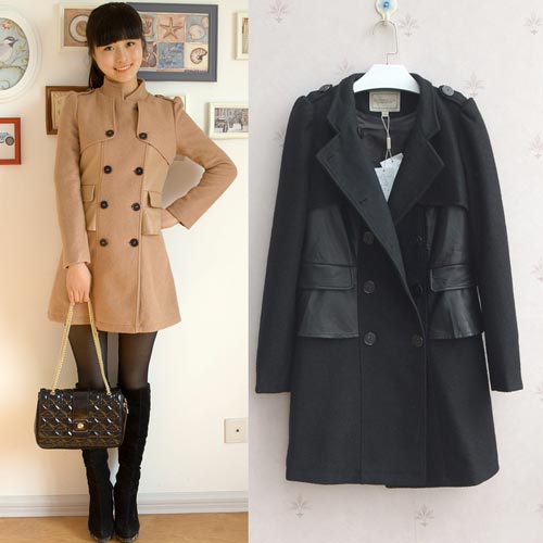 艾逸美2014新款春装羊毛呢外套薄款大衣修身女式风衣