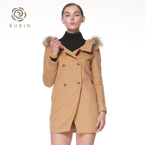RUBIN如缤2014冬装新款羊毛外套韩版毛领中长款毛呢大衣