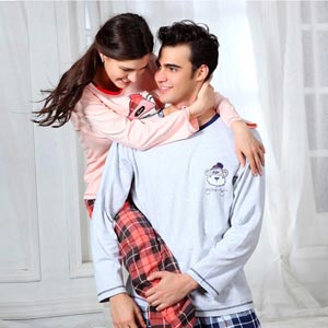 侬媚儿2014秋装新品情侣针织双面/梭织色织休闲套装