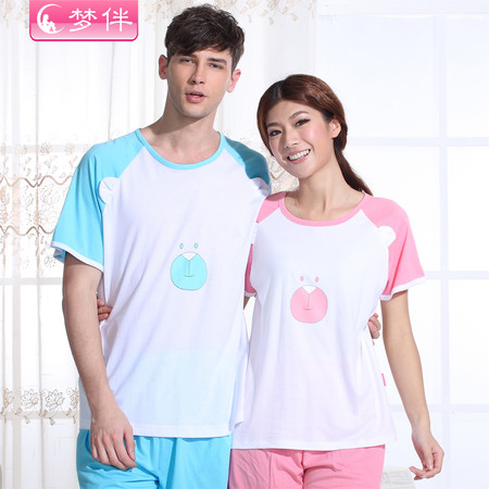 梦伴情侣睡衣套装男女士纯棉质夏季薄款家居服