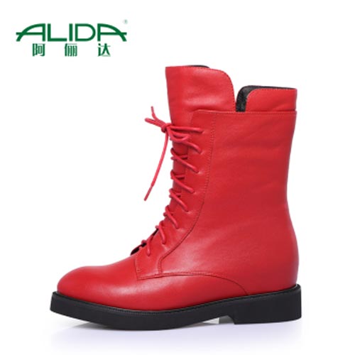 阿俪达2014秋冬新款牛皮粗跟女鞋