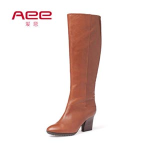 AEE/爱意秋冬女高筒靴 优雅气质粗跟侧拉链长筒靴