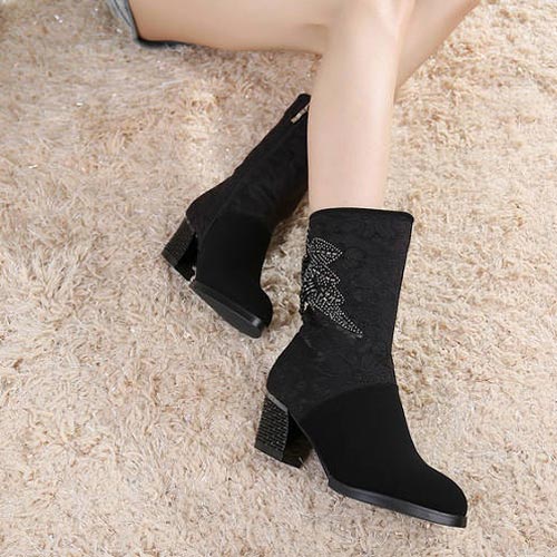 赛特神狐2014秋季低跟内增高女鞋新款韩版套筒中筒靴