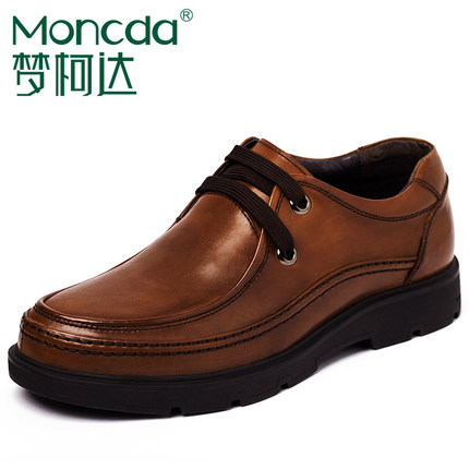 梦柯达春秋真牛皮韩版厚底防滑男士商务休闲低帮皮鞋