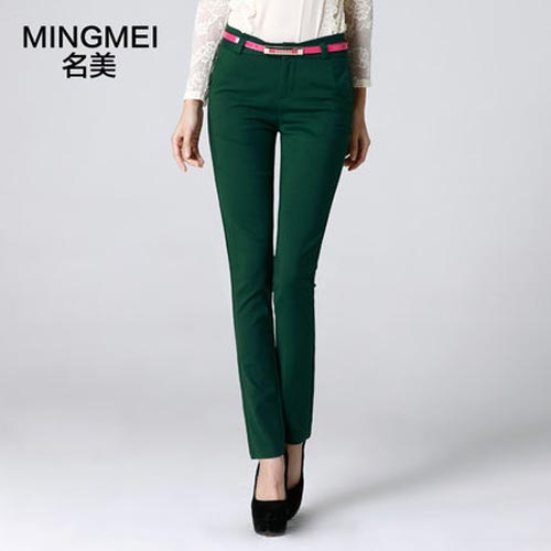 名美2014新款女士休闲裤 韩版职业女裤西裤黑色修身显瘦长裤大码