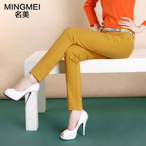 名美2014冬加绒休闲裤女小脚裤外穿糖果色大码显瘦铅笔裤