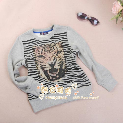 米喜儿正品2014秋款新款童装 韩版时尚男童印花虎头卫衣T恤