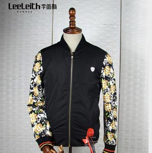 LEELEITH李蕾斯秋冬新款印花拼接修身男士夹克外套