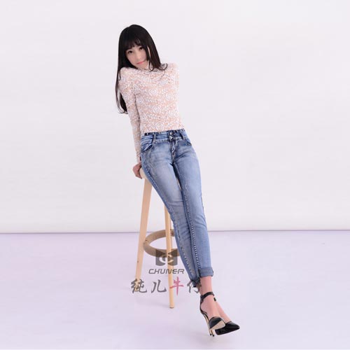 纯儿牛仔春季新款简约修身显瘦女牛仔裤