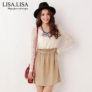LISA.LISA 2014新款长袖春秋收腰夏韩版修身蕾丝连衣裙
