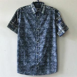 hunt.city列都英伦风图案拼接男装短袖衬衫