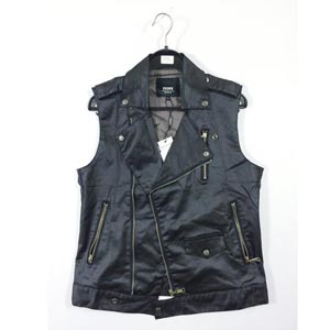 KKUI 欧美涂层仿皮料ROCK风斜拉链羊毛马甲