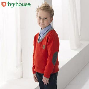 Ivyhouse常春藤儿童款秋冬装男童经典纯羊毛V领毛衣