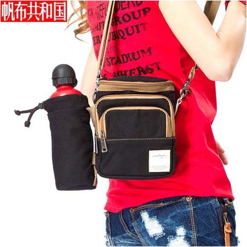 帆布共和国潮男旅行单肩包斜挎运动包水瓶袋腰包斜跨小包
