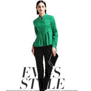 evaouxiu伊华欧秀2015春装衬衣下摆收腰显瘦上衣白衬衣