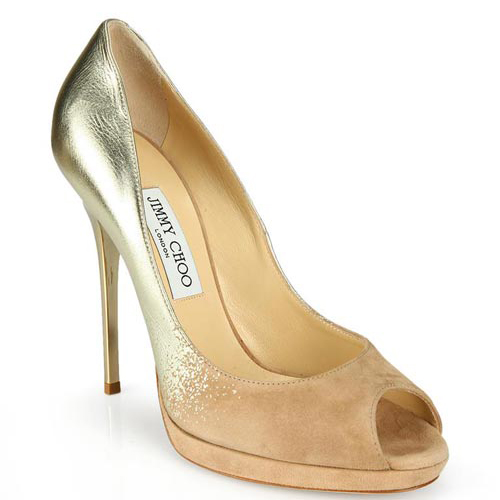 JIMMY CHOO周仰杰金色渐变牛皮材质简约女士鱼嘴单鞋