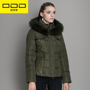 ODD/欧帝帝 休闲帽边狐狸毛羽绒服外套