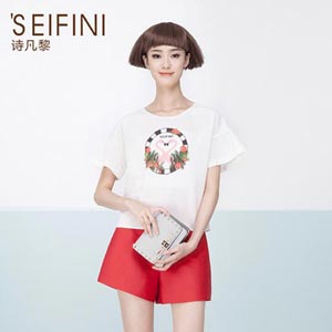 诗凡黎2015夏装新款韩版短袖雪纺衫