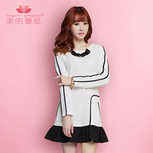 蔓延秋装新款韩版潮时尚连衣裙长袖显瘦气质拼接连衣裙女