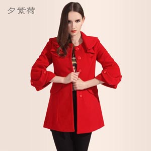 夕紫荷2013冬装新品韩版修身潮领羊毛呢大衣