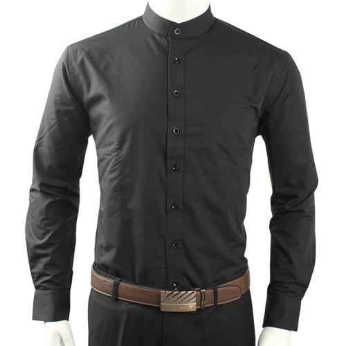 彩羊保暖衬衫男式加绒加厚衬衣男士黑色立领圆领衬衫