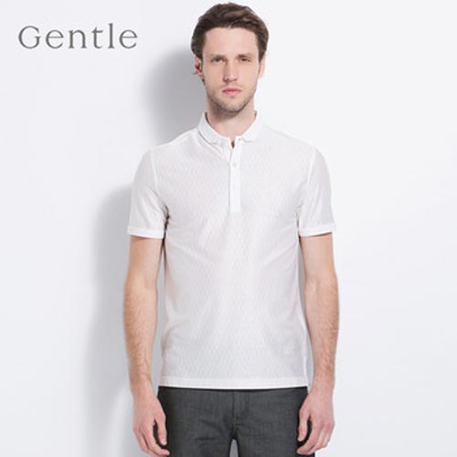 爵度GENTLE专柜 2014春夏新品 男装小领休闲白色短袖T恤