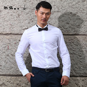 驰语法式衬衫男士礼服领结衬衫长袖白色燕子领结婚新郎婚礼衬衣