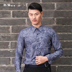 驰语灰色衬衫韩版冬 男长袖修身 商务休闲衬衫 婚礼结婚新郎衬衣