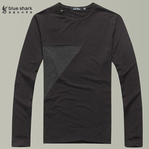 蓝鲨秋冬新款男装 长袖T恤 韩版时尚拼色T恤 修身 男体恤