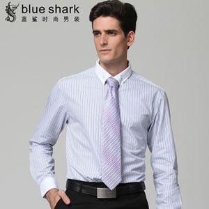 蓝鲨专柜正品男士修身条纹职场衬衫长袖男衬衫上班族条纹衬衫