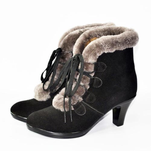 山丹仕新款雪地靴时尚牛皮贴合羊毛一体女低靴