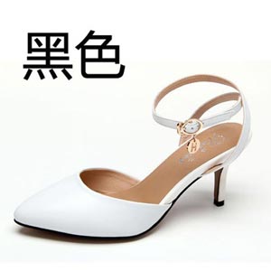华亭2014新款时尚韩版包头女搭扣尖头细高跟凉鞋