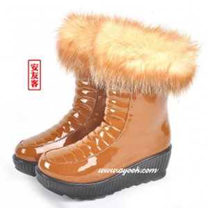 安友客皮面毛口高档雪地靴防滑防水耐磨坡跟