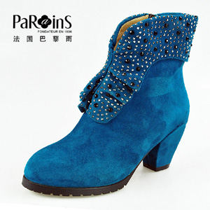 巴藜雨时尚真皮女短靴 绒里