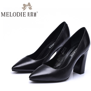 麦露迪高跟鞋 女 粗跟真皮浅口皮鞋2015欧美新款尖头女鞋子