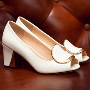 阿么14新款韩版简约时尚漆皮鱼嘴舒适粗跟单鞋